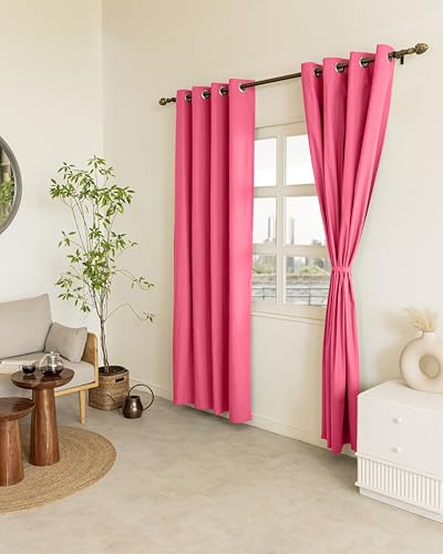 Image of THE LINEN COMPANY Canvas Cotton Long Door Curtains with Steel Eyelet for Living Room /Dining Hall /Hotel /Farm House Set of 2 Pcs (4.5ft x 9 ft, Pink)