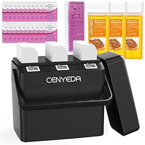 3 IN 1 Roll On Wax Kit, Waxing Kit for Hair Removal, Triple Roll-On Wax Warmer with 3 Honey Wax Cartridge Wax Roller Refill for Legs Arms and Underarm, Upgrade Heating System-Just 13 Mins Fast Cover