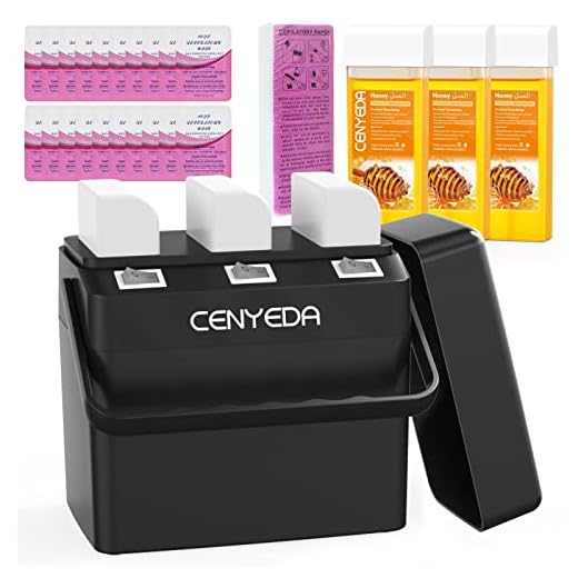 3 IN 1 Roll On Waxing Kit, CENYEDA Hair Removal Triple Roll-On Wax Warmer with 3 Honey Wax Cartridge Depilatory Wax Roller Refill for Legs Arms and Underarm, Upgrade Heating System-Just 13 Mins(Black)