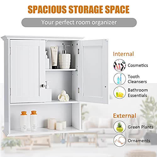 Armario de baño empotrado en pared COSTWAY, armario de almacenamiento sobre el inodoro con doble puerta y estante ajustable, armario de medicinas colgante de madera para sala de estar, recibidor y cocina (blanco) miniatura 5