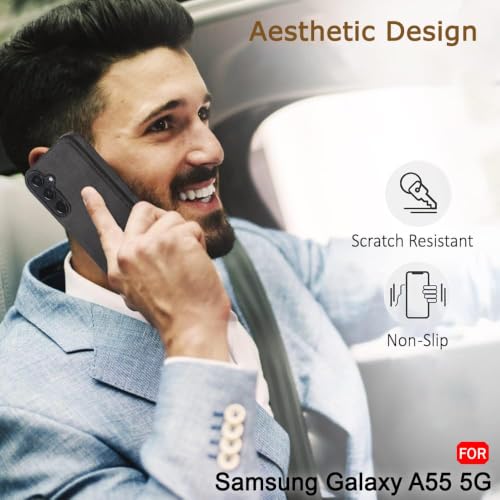 Image of MOBILOVE PU Leather Flexible Shockproof Design Back Case Cover for | Samsung Galaxy A55 5G (Black)