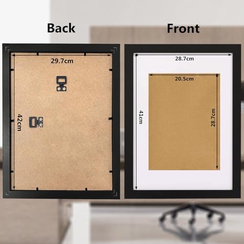 MEGAROOM Wood A3 Picture Frame - A3 Frame for 16.5 x 11.7 Inch (42 x 29.7 cm) Photo Wall Hanging - Photo Frame with Clear Perspex Front - Wall Mounting to Hang Portrait or Landscape (Black)