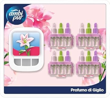 Ambi Pur 3Volution Profumatore per Ambienti, Diffurore Elettrico e 4 Ricariche, Fragranza Giglio, tecnologia Elimina Odori, Fino a 90 Giorni di Profumo per Ricarica