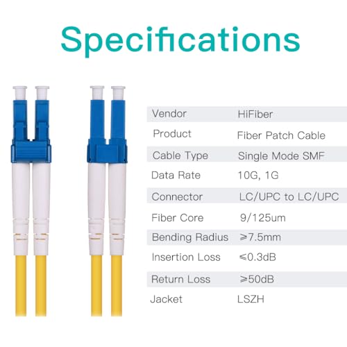 Image of OS2 LC to LC Fiber Patch Cable, 4m Single Mode SFP Jumper, Duplex LC-LC 9 /125um, LSZH, 13.1ft, for 1G /10G SMF SFP Transceiver, Router, Networks and More