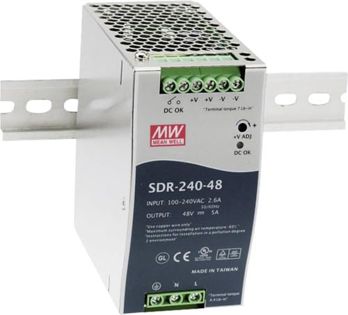Mean Well Sdr-240-24 Sdr-240-24 - Guida Din Industriale A Uscita Singola, Con Funzione Pfc, Sdr-240, 24 V, 10 A