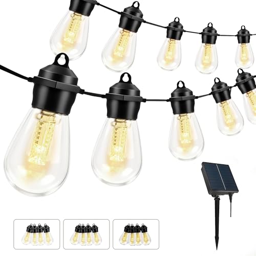 LightSeek New Year Solar Lights Outdoor, Tree Light, 36FT String Lights with Remote Control, Waterproof Patio Lights for Yard, Camping, Party Decor, Christmas Tree - Warm White 3000K, 15 LED Bulb