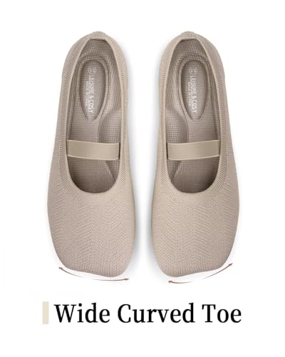 Image of Women's Wide Toe Box Flats Shoes Knit Mary Jane Ballet Flats Comfort Casual Ballerina Walking Dressy Slip-on Shoes with Strap