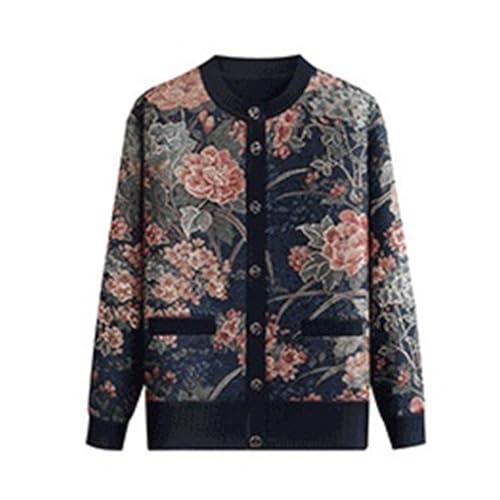Image of Middle-Aged Elderly Women's Warm Thickened Fleece Knitted Cardigan Sweaters Grandma Mother Autumn Winter Top Jacket Coats(Blue 2,L)
