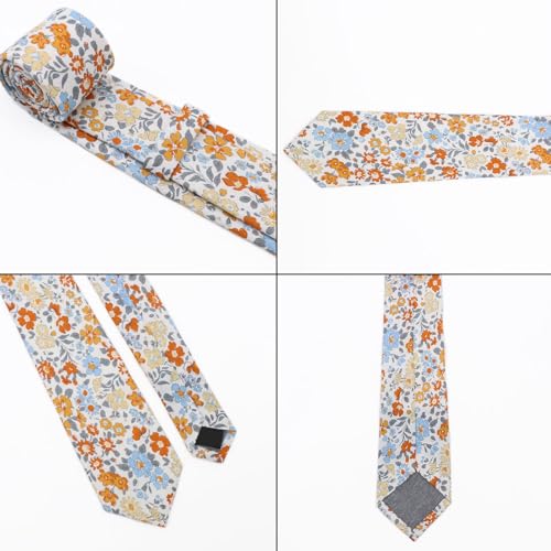Image of Cotton Floral Ties for Men 2.76 inch Men's Skinny Tie Linen Flower Printed Neck Tie for Wedding Dating Party