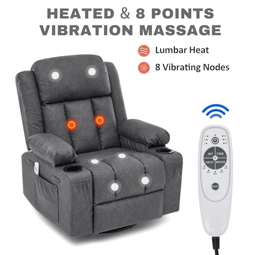 Image of Rocker Recliner with Heat and Massage, Swivel Chair with Cup Holder