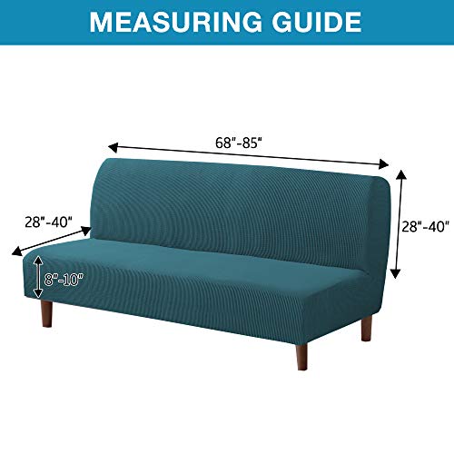 Flamingo P Stretch Armless Futon Covers Full Queen Futon Couch Covers Slipcover Futon Sofa Cover Futon Bed Cover Furniture Protector Covers With Elastic Bottom, Soft Thick Jacquard Washable, Deep Teal #TOP4