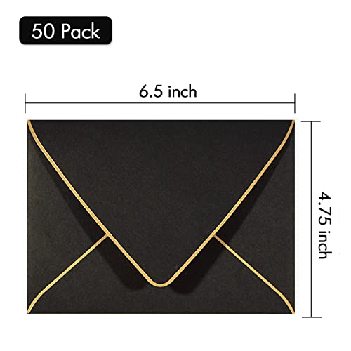 50 Pack A6 Black Invitation 4x6 Envelopes - Self Seal, V flap,Perfect for Baby Shower, 4x6 Cards, Weddings, Birthday, Graduation, 6.5 x 4.75 (Black)