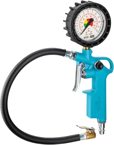 HAZET Reifenfüll-Messgerät 9041-1 I Manometer-Messbereich: 0-12 bar, Schlauchlänge: 400 mm, Manometer-Durchmesser: 63 mm I Reifendruck-Prüfer für Auto, Motorrad, Lkw uvm.