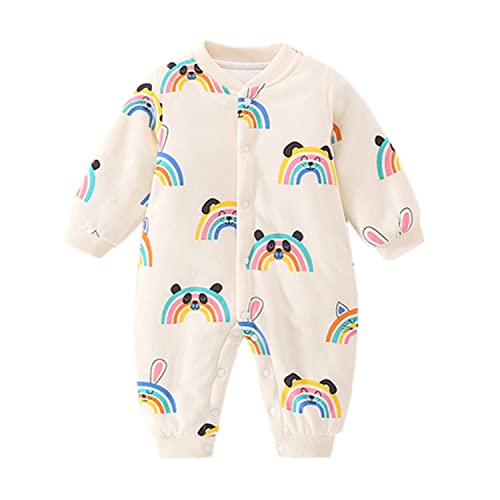 Verve Jelly Mameluco para bebé recién nacido (niño o niña) Mono arco iris unisex Mono dibujos animados manga larga Trajes una pieza para bebés Ropa abrigo otoño Ropa juego Beige 80 6-9 meses