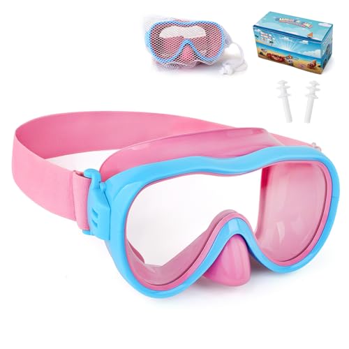 Kinder Schwimmbrille, Anti-Leck Schnorchelmaske mit Nasenabdeckung & elastischem Stoffband, UV-Schutz Schwimmbrille für Jungen und Mädchen