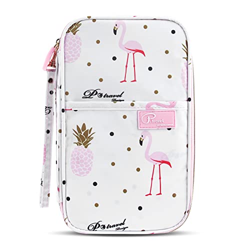 Dizdvizd Portefeuilles Passeport avec Anti-vol RFID Blocking, Imperméable Pochette Organisateur de Voyage - Flamingo