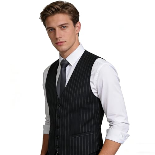Image of Alizeal Mens Pinstripe Business Vest Formal Fit