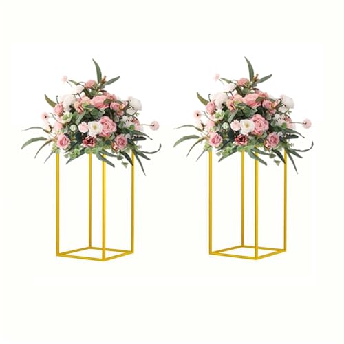 Image of 15.75inch 2 pcs Column Vases Gold Centerpieces for Table Metal Flower Stand Gold Wedding Centerpieces for Tables Party Floral Stands for Flowers