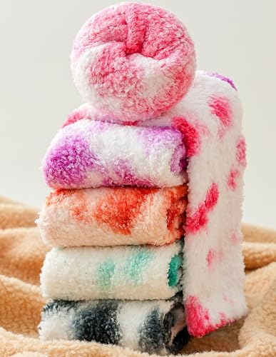 Tie Dye Soft Fluffy Fuzzy Socks-Warm Cozy Christmas Gifts-Soft -Stocking Stuffer for Women-Size 5-102