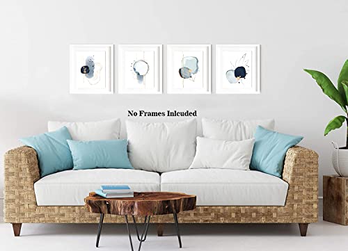 Modern Geometric Abstract Minimalist Wall Art For Living Room Decor, Blue Navy Canvas Art Prints, Watercolor Minimalist Line Wall Art For Office Bedroom Decoration, Set Of 4(8"X10" Unframed) #TOP3