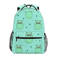 Dussdil Green Hippo Kid's Backpack, Hippopotamus Backpacks for Boys Girls, 16 inch Casual Daypack Back Pack Bag Zipper Travel Bags with Adjustable Shoulder Strap