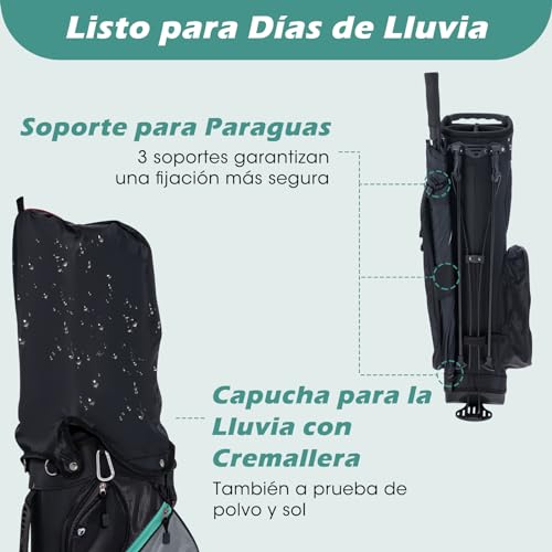 Miniatura 7 de Costway Juego Completo De Palos De Golf Para Hombres De 11 Piezas, Bolsa De Palos De Golf Con Capucha Para Lluvia, Soporte Para Paraguas, 7 Bolsillos Con Cierre Verde