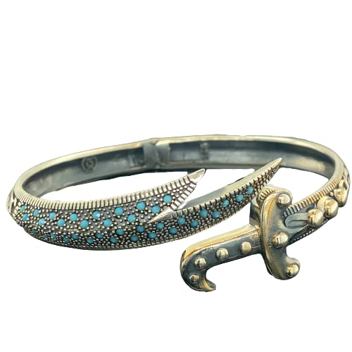 Silver Turquoise Stone Sword Bracelet, Mens Zulfiqar Bracelet, Silver Man Warrior Bracelet, Embroidered Sword Bracelet