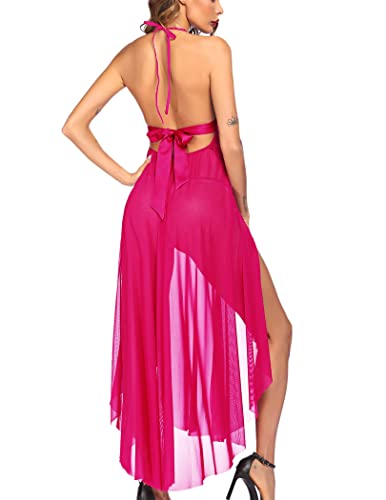Image of SSoShHub Women Lingerie Deep V Neck Nightwear One Piece Sexy Nightgowns Mosaic Lace Mesh Dress