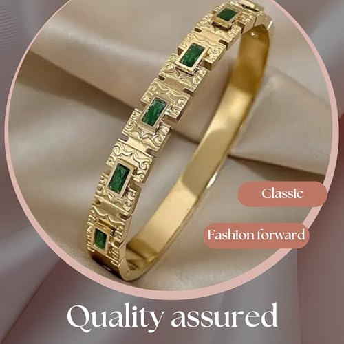 Green Zircon Bangle Bracelet - 18K Gold-Plated Vintage European Design - Stainless Steel Charm Bangle for Women - Designer Jewelry Gift Box4