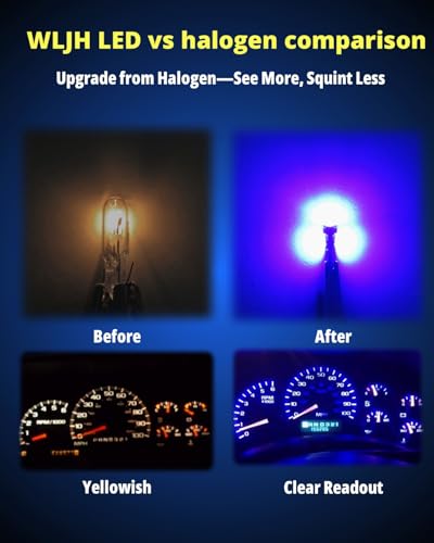 WLJH 74 Led Bulb Dash Lights Mini T5 2721 27 37 286 Wedge PC74 Twist Socket Automotive Instrument Panel Gauge Light Kits Cluster Shift Indicator Interior Bulbs 12V Blue Pack of 20