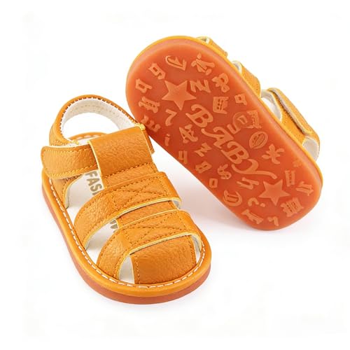 Image of SOFMUO Baby Boys Girls Squeaky Sandals Non-Slip Soft Rubber Sole Closed Toe Infant Summer Outdoor Shoes Toddler First Walkers