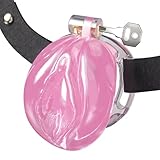 Sissy Male Chastity Cage Realistic Vagina Device Cock Cage ABS Soft Rubber with Belt 4 Sizes Rings Adults Toys for Men (Pink)