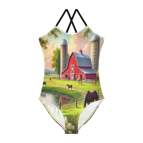 Farm Red Barn Girls Bathing Suit Swimsuit One Piece Swimsuits Summer Beach Swimwear