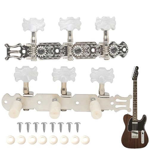 Mécaniques Guitare Classique 3L+3R avec Vis Incluses, Chevilles d’Accordage de Remplacement, Boutons Blancs Style Vintage, Rotation Fluide pour Guitare...