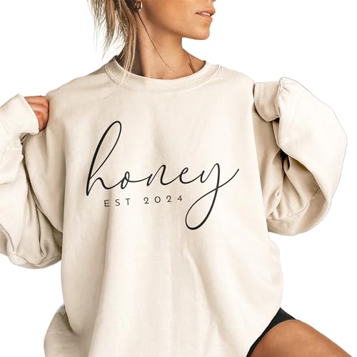 Personalized Honey Sweatshirt, Custom Gifts For Women, Honey Est Year Sweater, Mother's Day Shirt, Pregnancy Announcement Gift, Long Sleeve Unisex Crewneck Sweatshirt