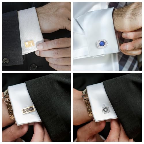 Image of Wynameleri Mens Cufflinks Set 12 Pairs, Black Cuff Links Pack of 12 for Men Silver and Gold, for Business, Wedding,Party Gift Pack in Case