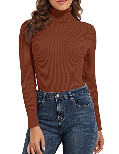 Image of PrettyGuide Women's Ribbed Turtleneck Long Sleeve Sweater Tops