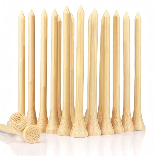 100 Pack Golf Tees, Durable Bamboo Tees, (3-1/4, 83mm) Friendly Biodegradable Material Reduce Friction Side Spin, Excellent Durability and Stability Tees, Golf Training Accessories, Golfer or Family