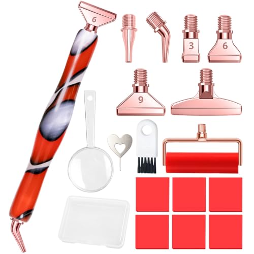 Praise V Do Diamond Painting Art Drill Bead Dot Pick Pen Kit with Screw Stainless Steel Rose Metal Tip Nib Placer Roller Tool Accessories Ergonomic Stylus for 7D Diamond Paint Nail Art Red