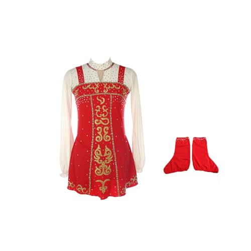 DIJITOO Vestido de patinação artística, elegante fantasia de competição de gola alta de strass, vest