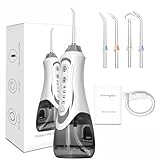Irrigador bucal con 5 modos ajustables, IPX7 impermeable, tanque de 300 ml, batería de larga duración y boquilla de 360 grados para limpieza de dientes, blanqueamiento y salud de las encías, irrigador