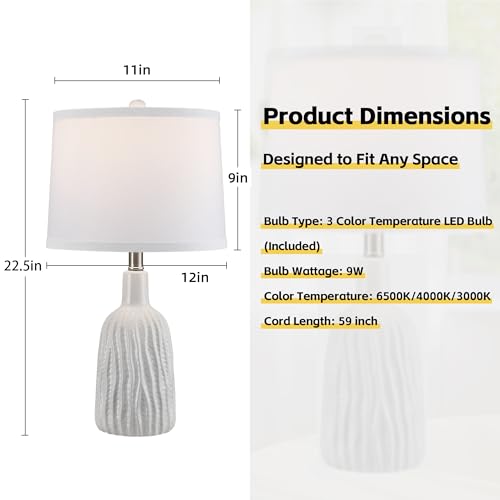 Lámpara de mesa de cerámica blanca set x2, 22.5 pulg miniatura 6