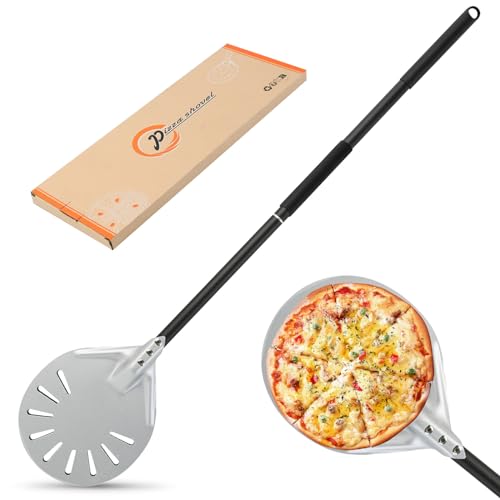 Pala per Pizza Forata, Pala Pizza Lunga con Manico Smontabile per Pizza, Forno e Barbecue per Pizzas, Pane, Pala Barella per Pizza in Alluminio Grande Superficie per Forno Pizza Pane Torta