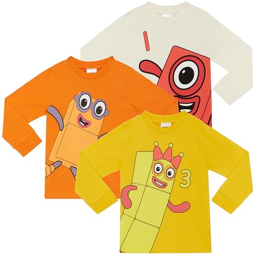 T-shirts manches longues Numberblocks en coton peigné, idéal pour l'école