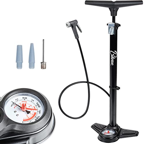 Bikeroo Black Bike Pump with Pressure Gauge, 160 PSI