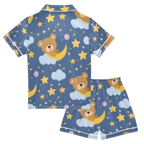 ALAZA Moon Star Bear Funny Pajamas Satin Pajama Set Short Sleeve Button Down Sleepwear2