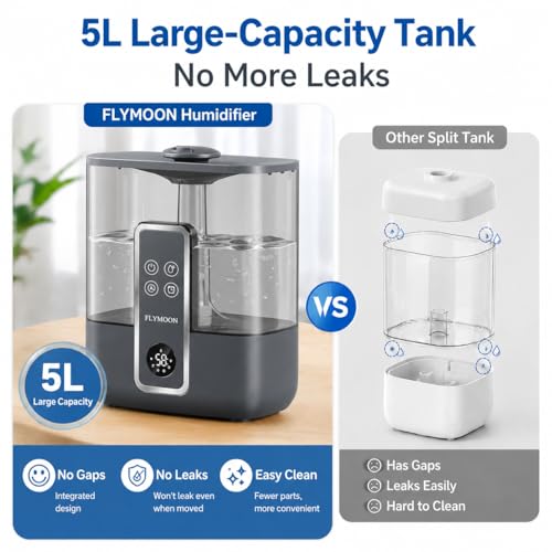 Image of FLYMOON Top Fill 5L Cool Mist Humidifiers with 28dB | Tuya App & Touch Control, Auto-Off, 12H Timer, 50 Hour Runtime, Ultra-fine Mist, Ideal for Bedrooms