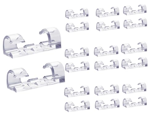 DERDOUT 20 PCS Cable Tidy Wire Clips, Strong Self Adhesive Cable Management Wall Holder, Cord Organiser for Home and Office - Transparent