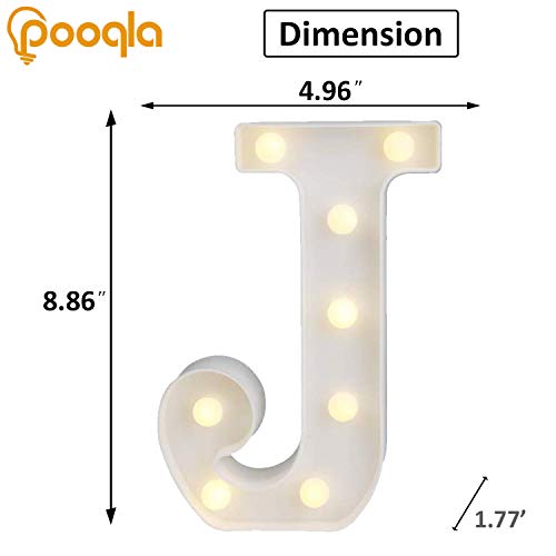 Image of Pooqla LED Light Up Letters, Warm White and Colorful Lighted Marquee Letters with Remote, Lighted Letter for Party Birthday Decorations, Gift for Girls Boys Night Light, Wedding Home Decor, Letter J