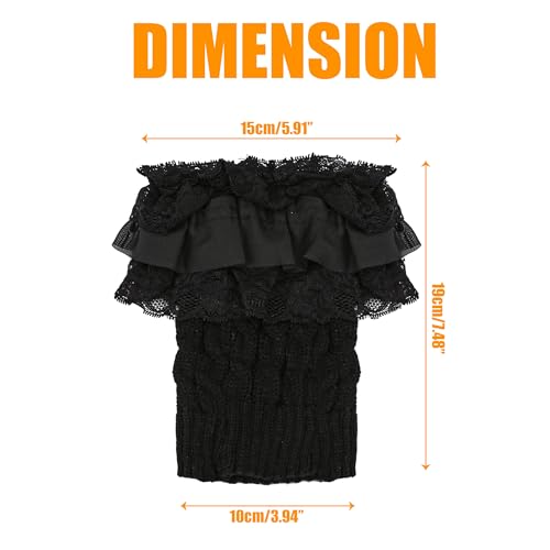 1 Pair of Womens Knit Boot Cuff Socks – Crochet Lace Trim Leg Warmers Toppers, Short Stretch Knitted Cuffs for Women, Solid Color Winter Warm Cuff Topper Gift (Black)2